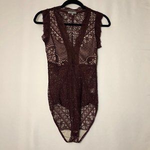🍀Charlotte Russe Maroon/Plum Lace Bodysuit Tank